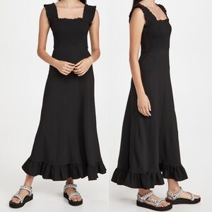GANNI Heavy Crepe Maxi Dress Elegant Black Sleeveless Dress Size 36